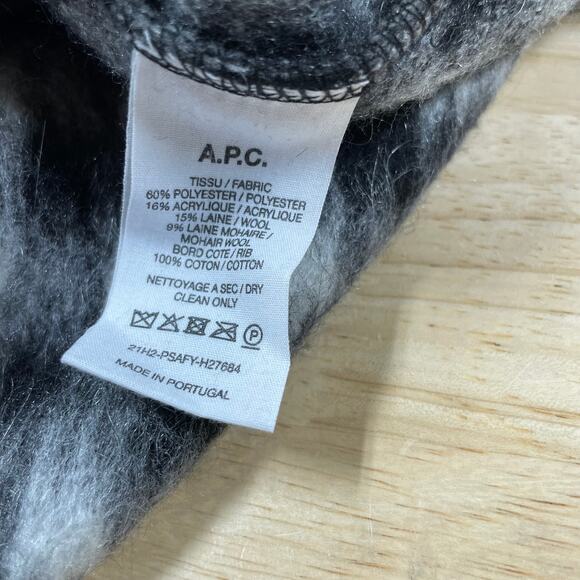 A.P.C. NWT Heidi Crewneck Embroidered Checked Brushed-Fleece Sweatshirt Size M - Picture 10 of 11